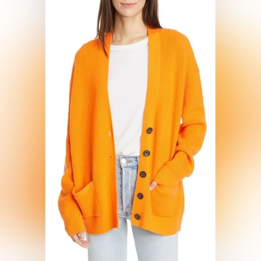 Re/Done 90s Oversized Cardigan Button Front Tangerine Orange Sz Small
